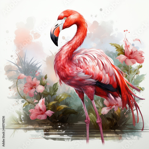 watercolor Flamingo clipart, Generative Ai © moondesigner