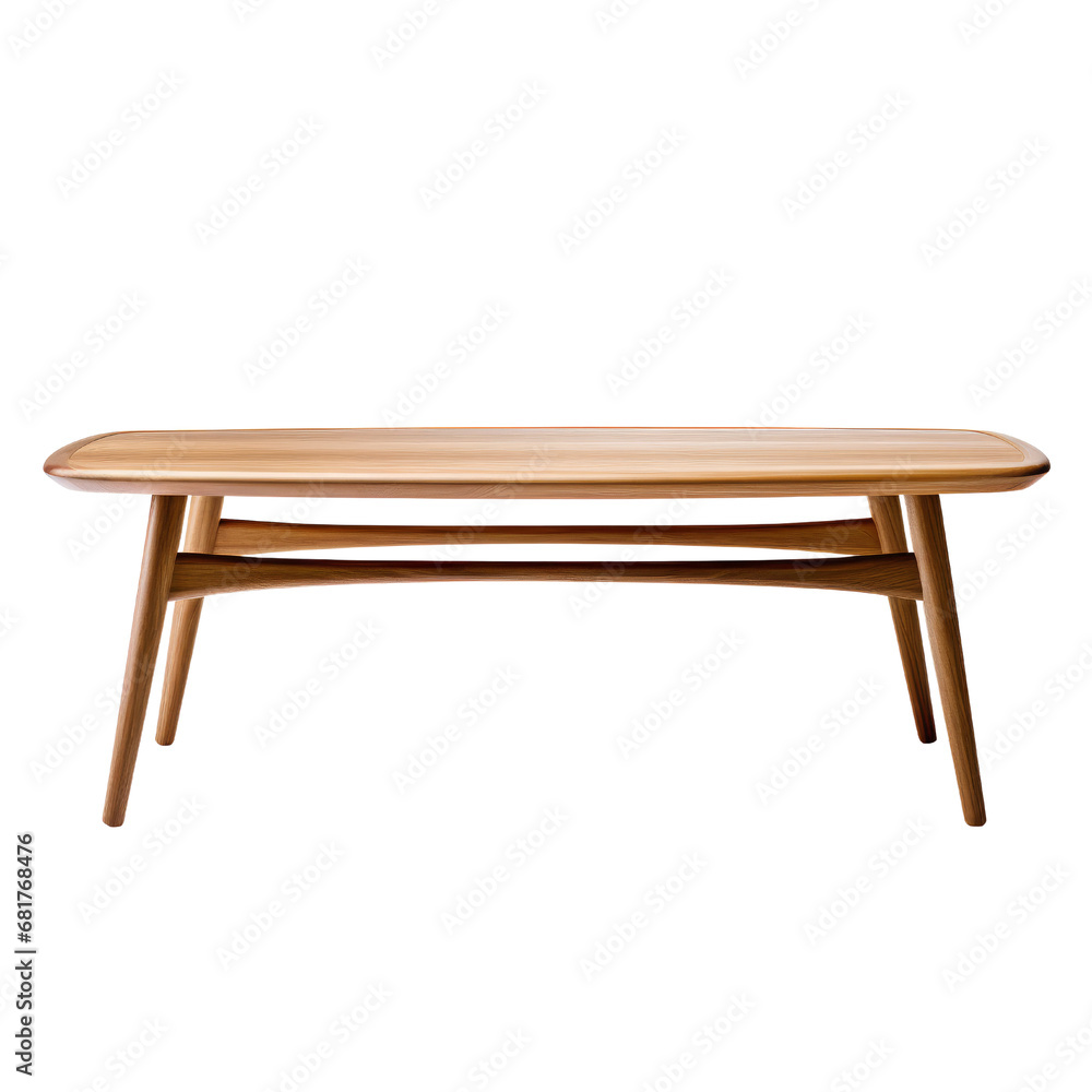 Sleek mid-century modern coffee table with tapered legs and a smooth wooden finish. Sleek mid-century modern coffee table with tapered legs and a smooth wooden finish.