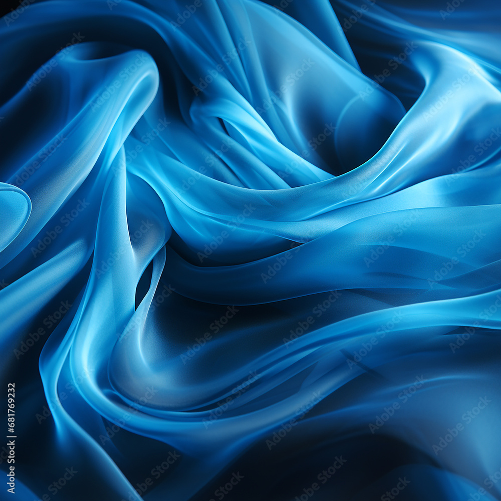 Blue silk scarf flying on black, texture of blue thin smooth fabric, folds and play, beautiful bright background, textile wallpaper Blue silk scarf flying on black, texture of blue thin smooth fabric, folds and play, beautiful bright background, textile wallpaper