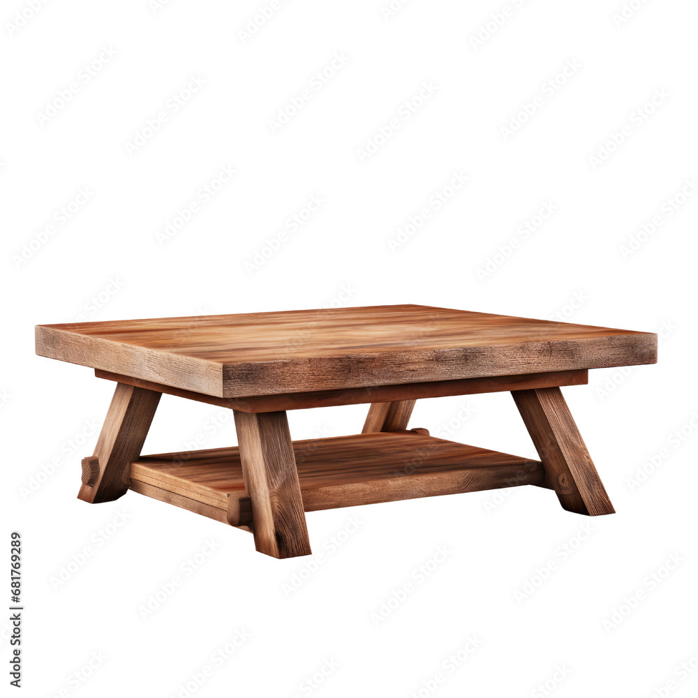 A traditional style, heavy-set sturdy wooden table with thick legs and a sturdy build, isolated on transparent background. A traditional style, heavy-set sturdy wooden table with thick legs and a sturdy build, isolated on transparent background.
