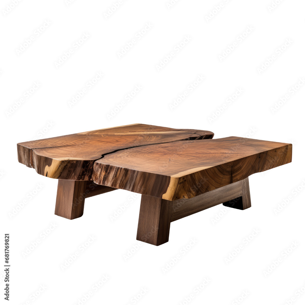 A rustic, heavy-set sturdy wooden coffee table with thick legs and a sturdy build, isolated on transparent background. A rustic, heavy-set sturdy wooden coffee table with thick legs and a sturdy build, isolated on transparent background.