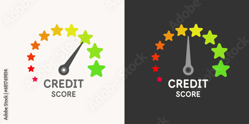 A scale for measuring the level of a credit score. Indicator with a scale of divisions and an arrow.