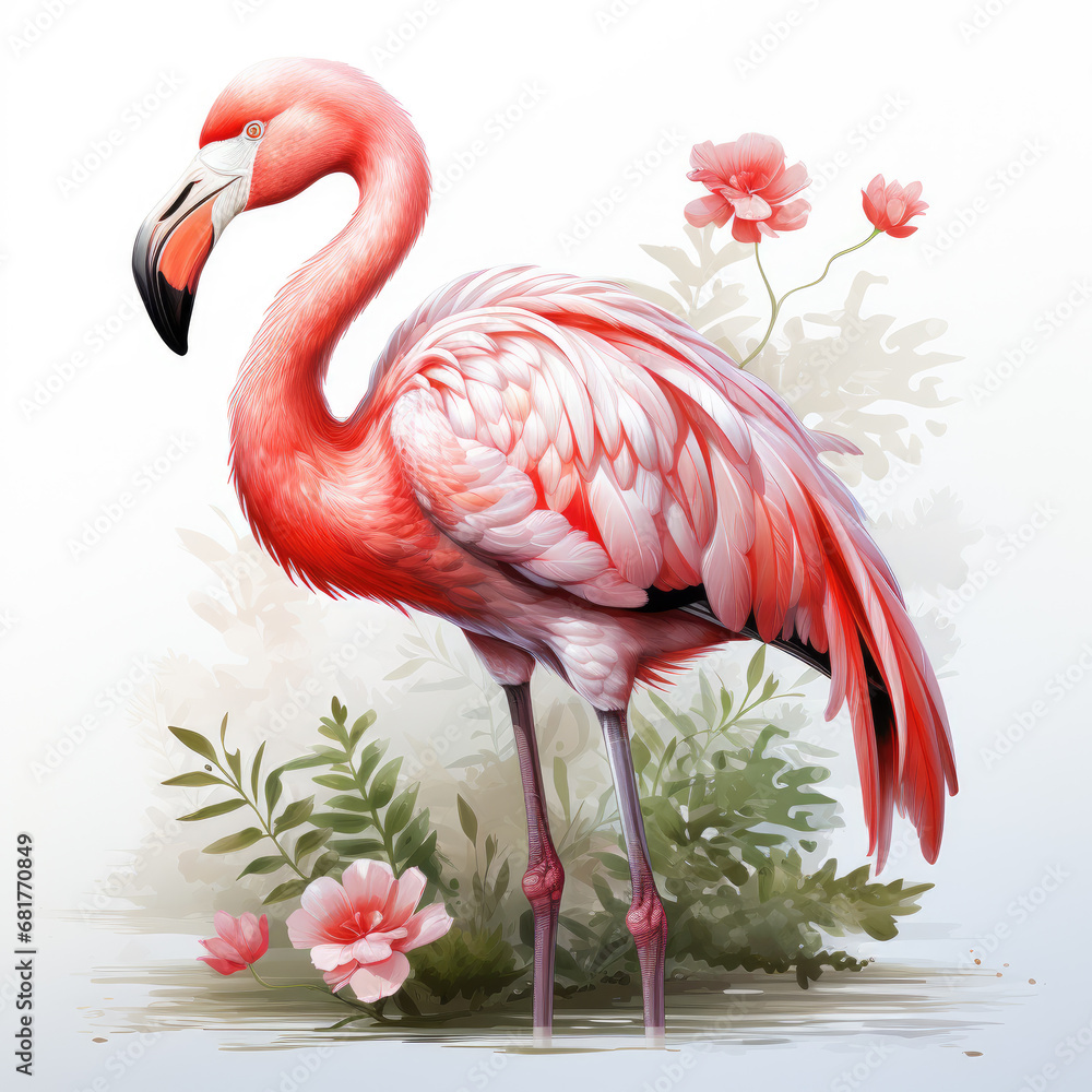 Fototapeta premium watercolor Flamingo clipart, Generative Ai