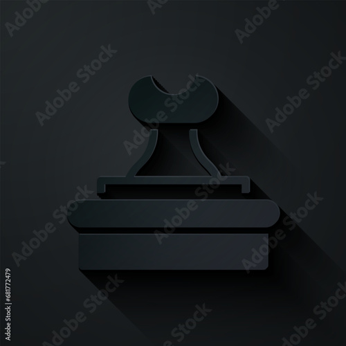 Paper cut Stamp icon isolated on black background. Paper art style. Vector
