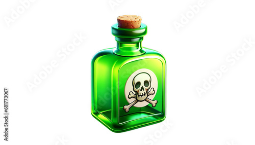 Green, Glass Poison Bottle with Skull Label