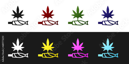 Set Marijuana joint, spliff icon isolated on black and white background. Cigarette with drug, marijuana cigarette rolled. Vector