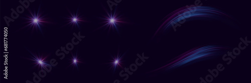 Glowing lens flares. A set of beautiful glare and light effects. Sparkling flash light effects with colorful shimmer. Shining abstract background. Vector illustration © Hanna