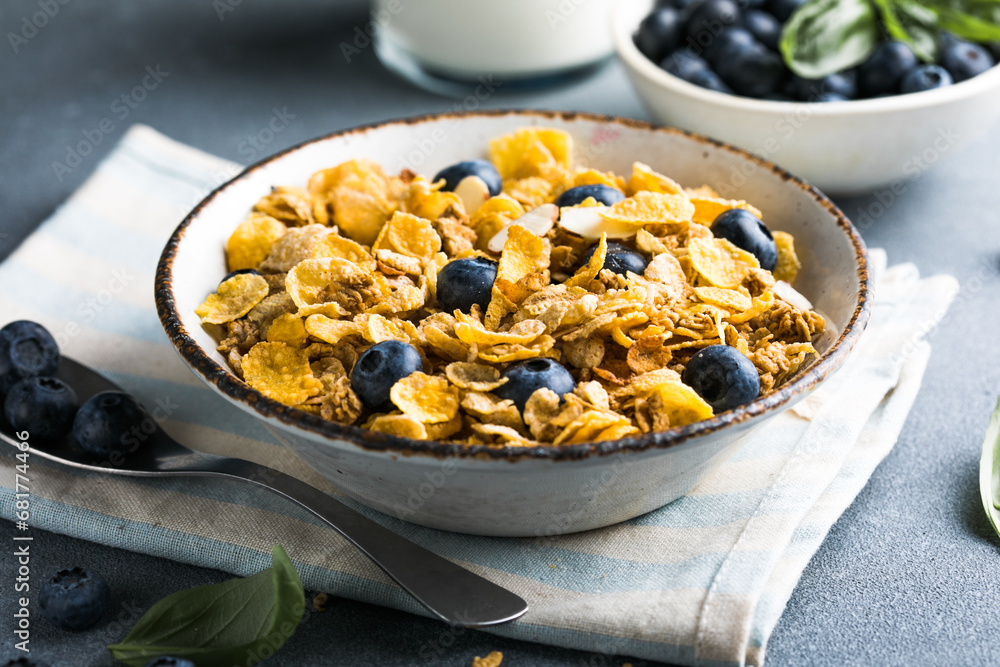 cornflakes bowl breakfast food and snack for healthy food concept, morning breakfast fresh whole grain cereal cornflakes bowl breakfast food and snack for healthy food concept, morning breakfast fresh whole grain cereal