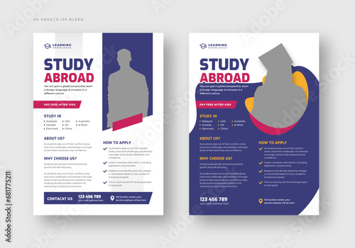 Study abroad flyer, higher education flyer, school admission flyer template design photo