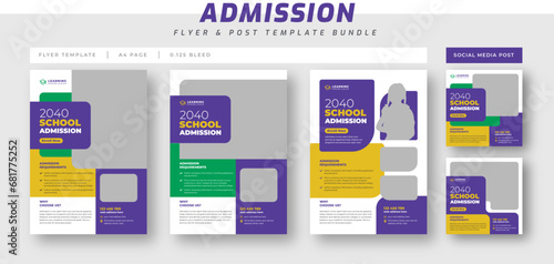 School admission education flyer bundle, higher education social media post set web banner template, higher education flyer, study abroad flyer