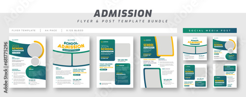 School admission education flyer bundle, social media post set template, education promotion web banner for social media
