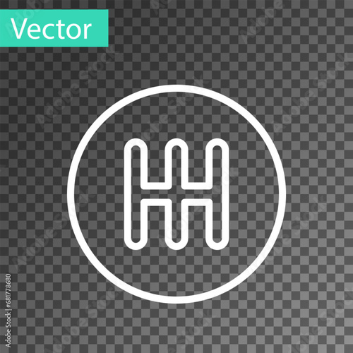 White line Gear shifter icon isolated on transparent background. Transmission icon. Vector
