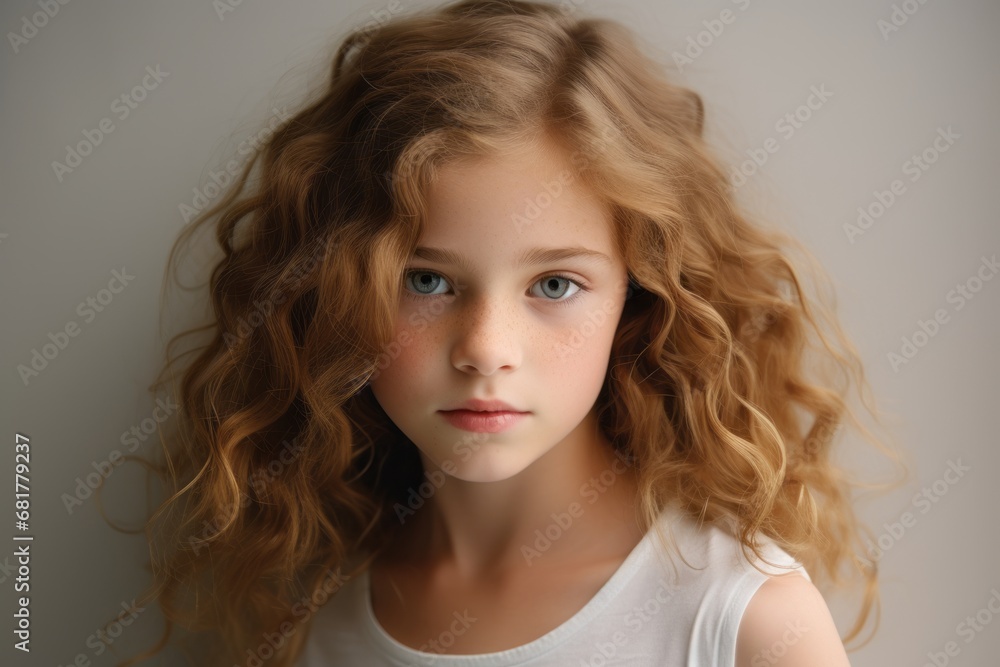 Portrait of a beautiful little girl with long curly hair. Close-up. Portrait of a beautiful little girl with long curly hair. Close-up.