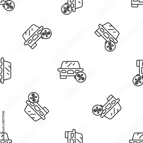 Grey line Car leasing percent icon isolated seamless pattern on white background. Credit percentage symbol. Vector