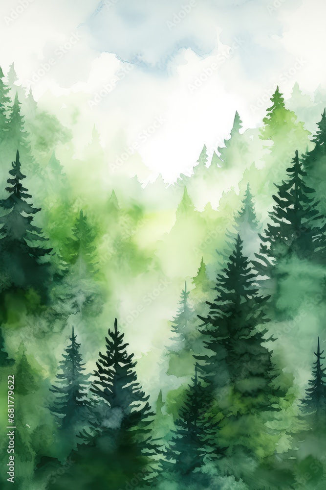 Fototapeta premium Simple watercolor green forest