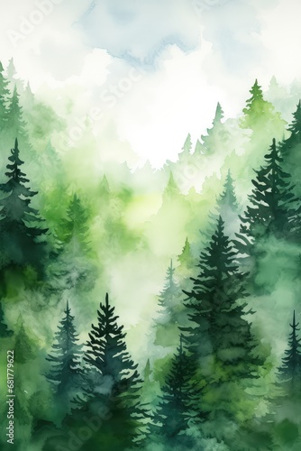Simple watercolor green forest