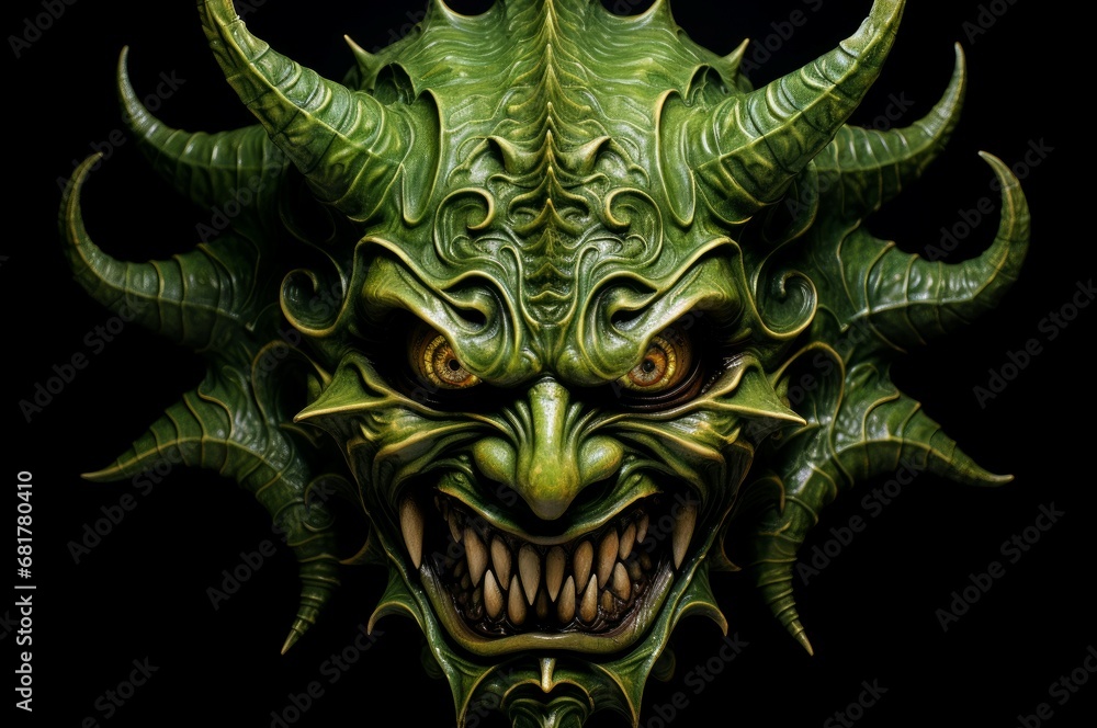 Alarming Green demon face eyes. Danger horror. Generate Ai Alarming Green demon face eyes. Danger horror. Generate Ai