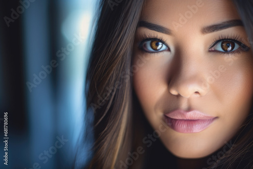 Close up view of woman with long hair. Perfect for beauty and fashion-related projects