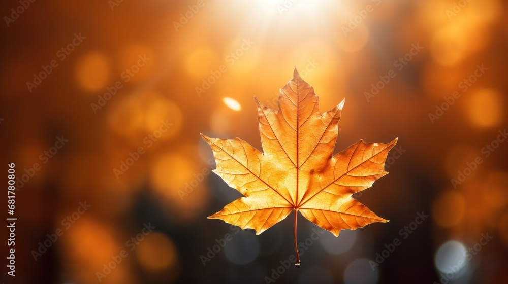 Bright and Shiny Backlit Autumnal Maple Leaf Painted in Yellow