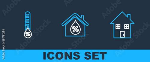 Set line House under protection, Humidity and humidity icon. Vector