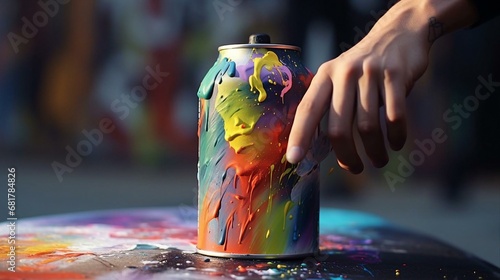 a hand holding a glass jar with a painting on it