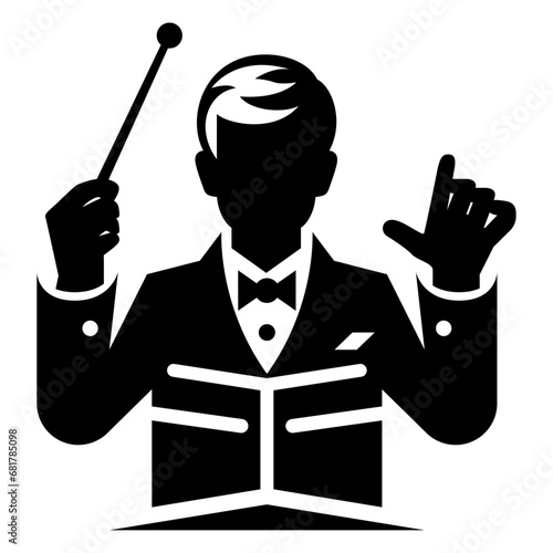 Music conductor logo symbol icon template vector illustration, music teacher, music director, composer, musician, music leader, music manager, stage director stock vector image