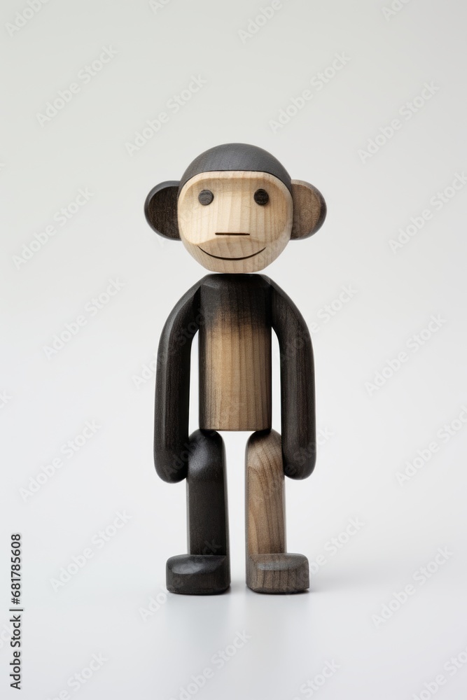 Fototapeta premium In minimalist detail, a small wooden monkey figure is black.