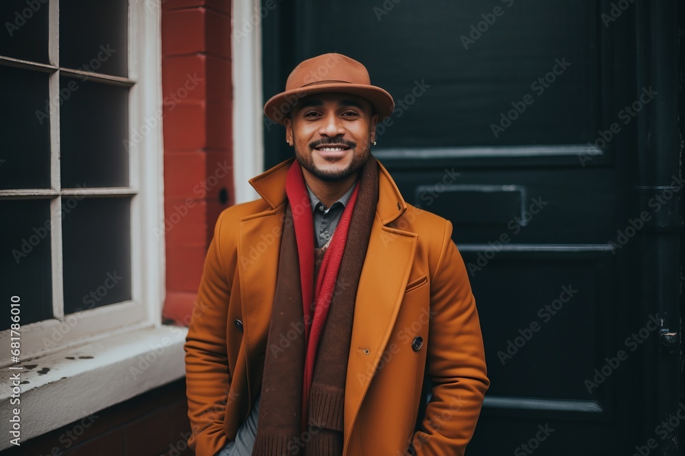 Portrait of a handsome smiling man in a coat, hat and scarf. Portrait of a handsome smiling man in a coat, hat and scarf.