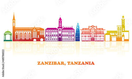 Colourfull Skyline panorama of Zanzibar, Tanzania - vector illustration
