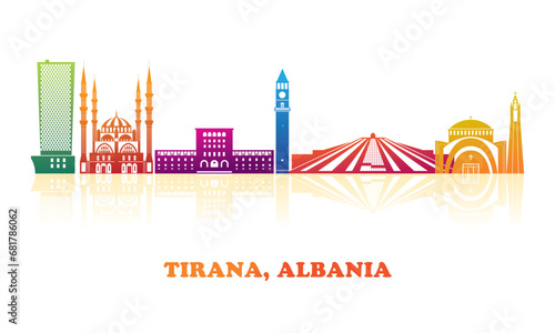 Colourfull Skyline panorama of city of Tirana, Albania - vector illustration