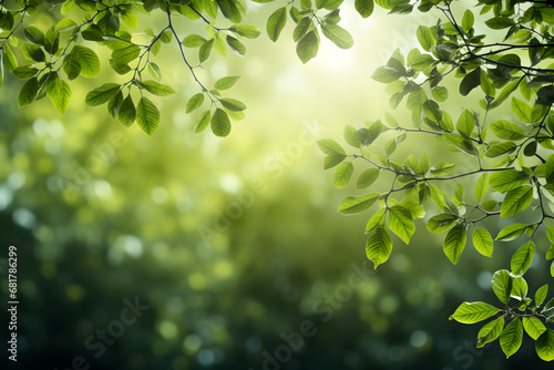 Spring green background with leaves