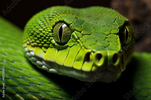 Venomous Green snake. Exotic reptile viper. Generate Ai