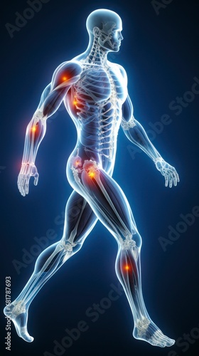 3D human man anatomy with articular pain