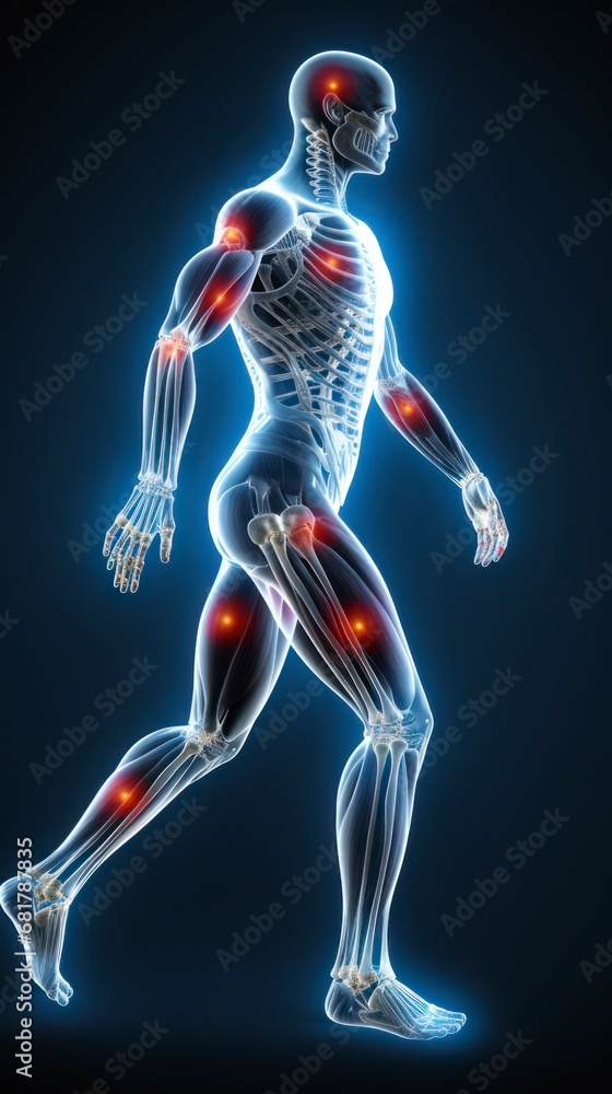 3D human man anatomy with articular pain