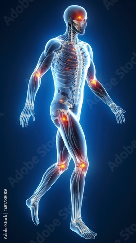 3D human man anatomy with articular pain