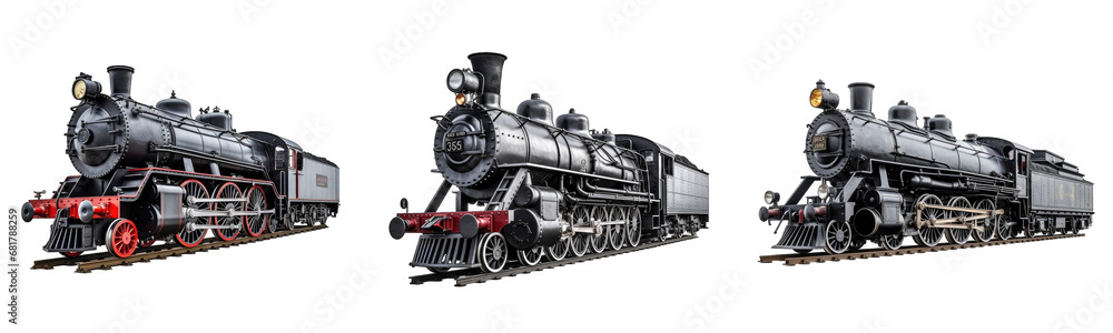 Collection of locomotives on a white or transparent background generative ai