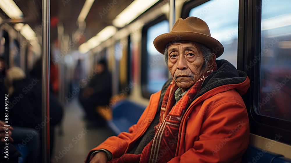 elderly latino man on the subway elderly latino man on the subway