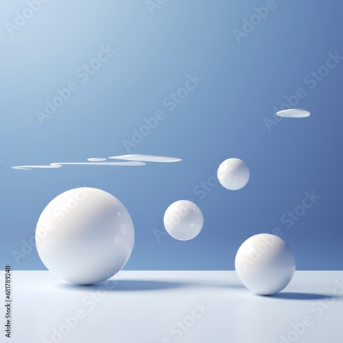 A rendered 3D image reveals floating spheres  providing an empty space for presenting products.