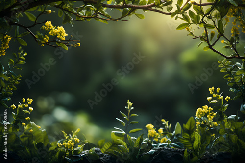 Spring green background with leaves