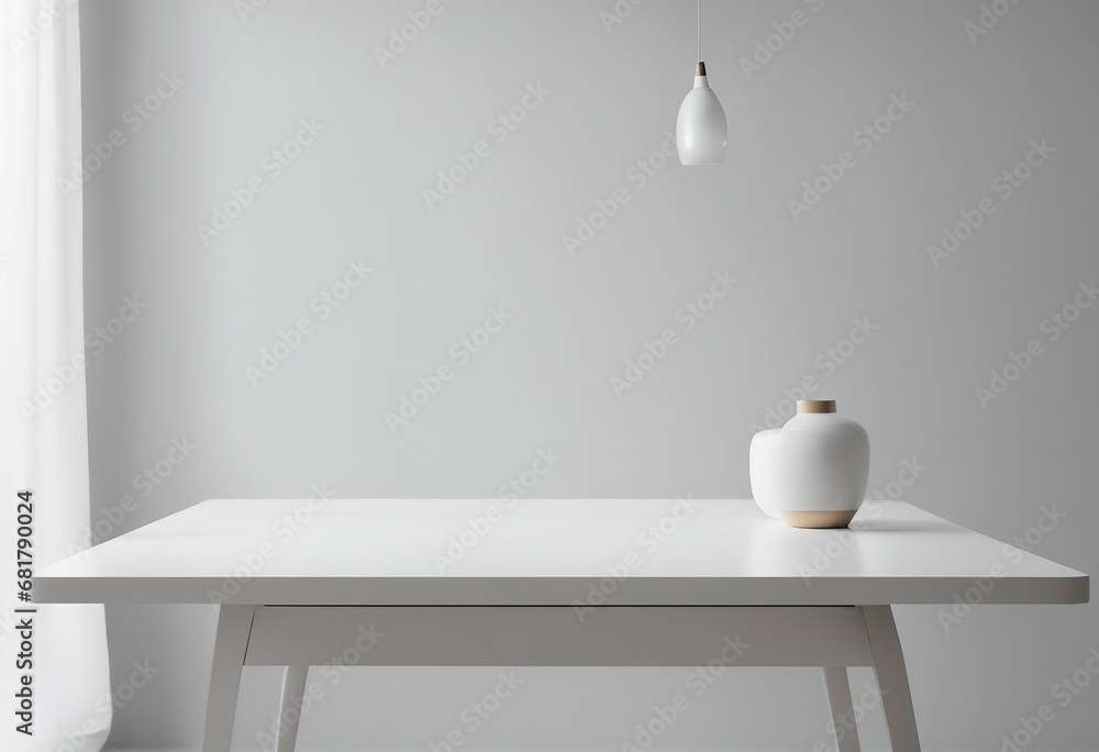 Empty white table on white wall background High quality photo Empty white table on white wall background High quality photo