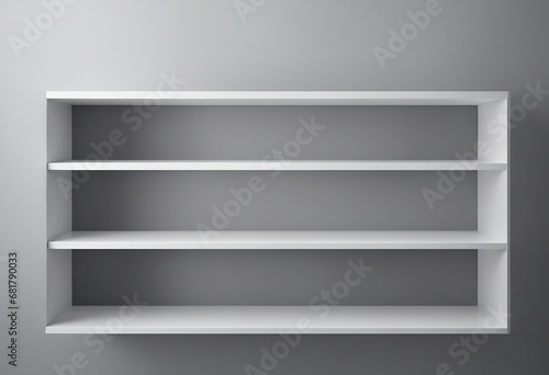 Empty white shelf on grey wall background For display or montage your products High quality photo