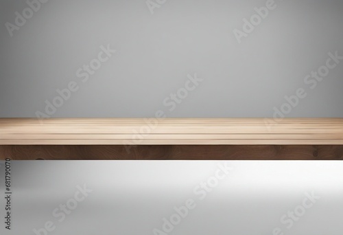 Empty wooden white table over white wall background product display montage High quality photo