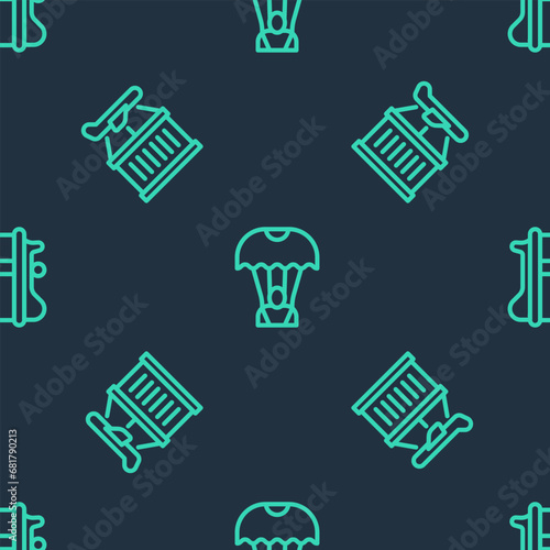 Set line Parachute, Plane and on seamless pattern. Vector