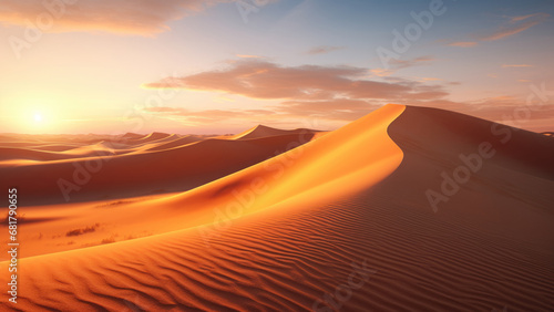 An image of a desert with incredible views under the light of the sun. photo