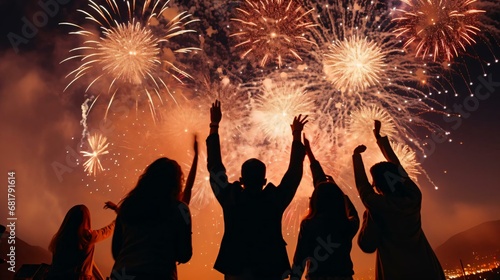 a group of people watching fireworks photo