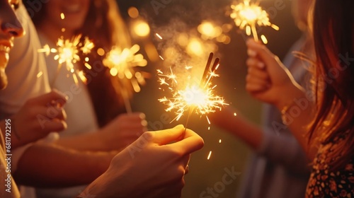 a group of people holding sparklers