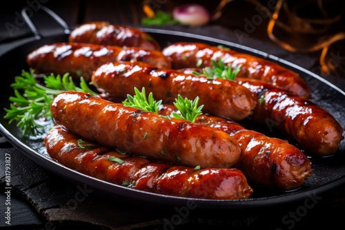 Flavorful Grilled sausages. Dinner pork beef. Generate Ai