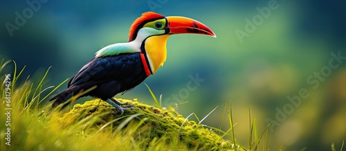 In the grassy fields of Brazil, a colorful bird with a magnificent beak emerged, becoming an iconic symbol of the countrys rich wildlife and natural beauty, captivating the ornithologists studying the photo