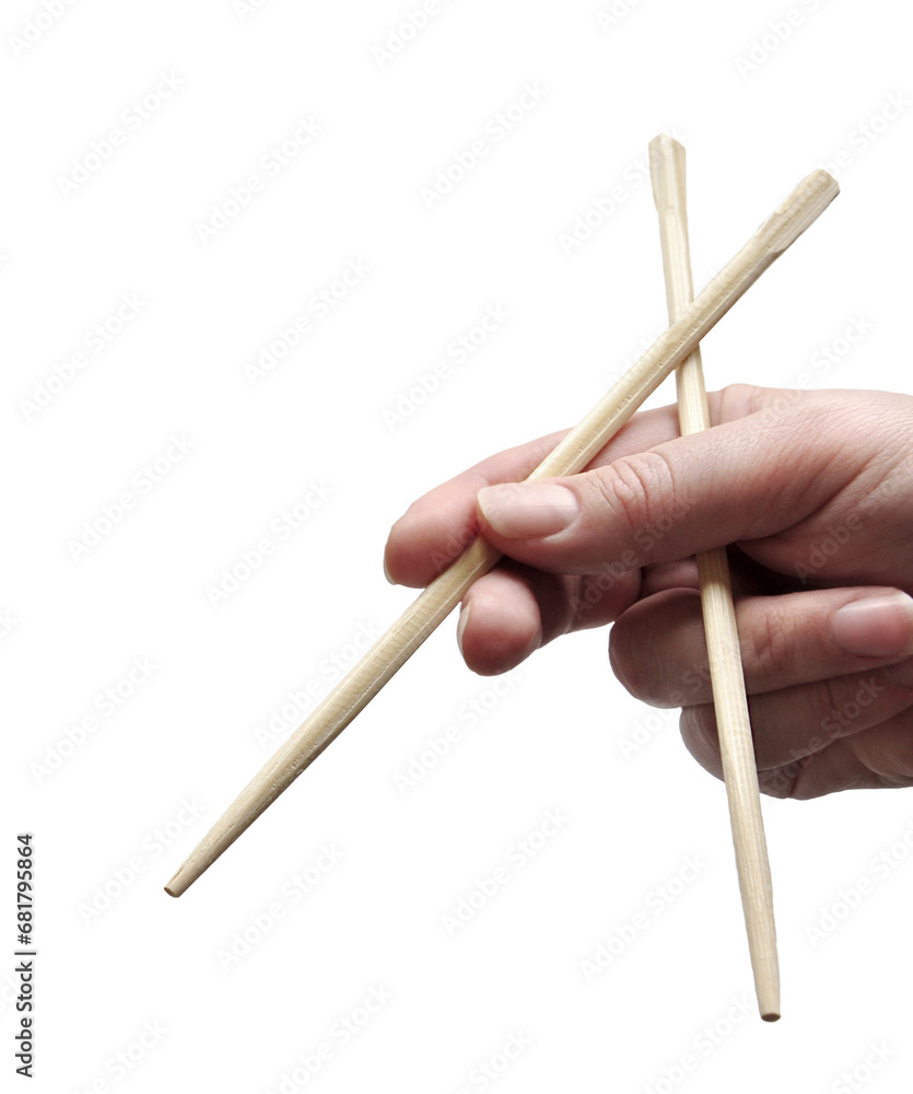Asian chopsticks held in women hand. No food. No identifiable person. Cut out. PNG Asian chopsticks held in women hand. No food. No identifiable person. Cut out. PNG