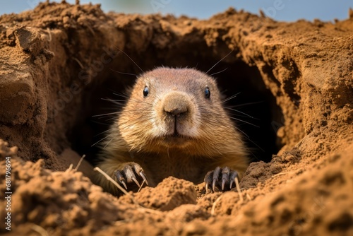 Cozy Groundhog animal house. Wildlife marmot. Generate Ai © juliars